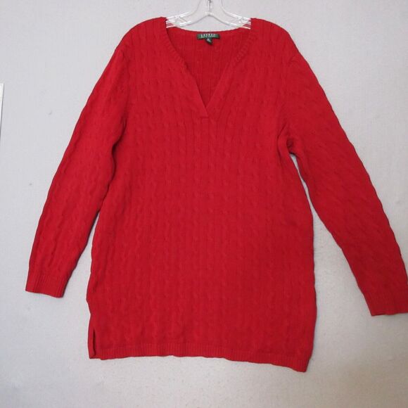 Lauren Ralph‎ Lauren Sweater Tunic Plus 2X Red Cable Knit Timeless Holiday - Picture 2 of 9